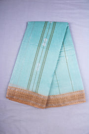 Blue Dhoti Dupatta with Golden Zari and Orange Border