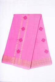 Pink Dobby Dhoti Dupatta with Golden Zari Border and Magenta Butis
