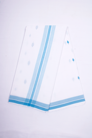 White Dhoti Dupatta with Blue Border and Butis