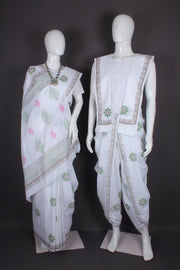 Traditional Handloom Joda Set in Pristine White with Floral Block Print