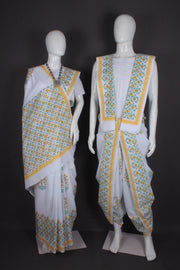 Traditional Handloom Joda Set in Pristine White with Vibrant Sanganeri Hand Block Print