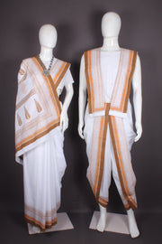 Traditional Handloom Joda Set in White Saganeri Block Print