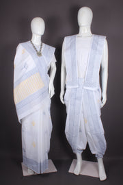 Traditional Handloom Joda Set in White Saganeri Block Print