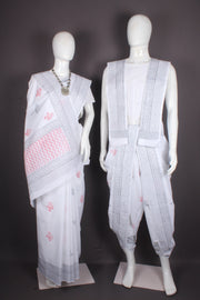 Traditional Handloom Joda Set in White Saganeri Block Print