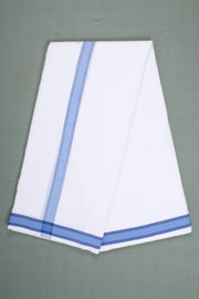 White Plaine Dhoti Dupatta with Blue Border