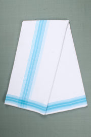White Plaine Dhoti Dupatta with Sky Blue Border