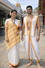 Traditional Handloom Joda Set in Pristine White with Colorful Border