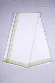 White Dhoti Dupatta with Olive and Leaf Green Border