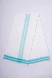 White Dhoti Dupatta with Cyan Border