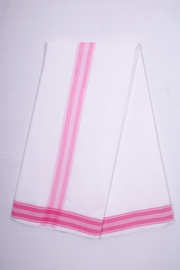 White Dhoti Dupatta with Magenta Border