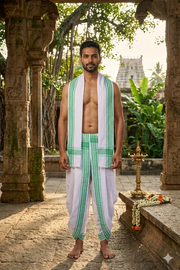 White Dhoti Dupatta with Medium Spring Green Border