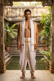 White Dhoti Dupatta with Brown Border