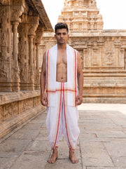 White Dhoti Dupatta with Yellow and Red Border