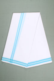 White Dhoti Dupatta with Sky Blue Border