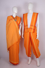 Traditional Handloom Joda Set in Vibrant Orange with Striped Pattern