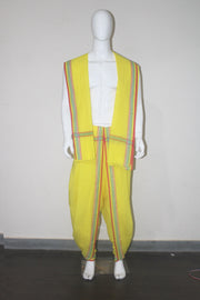 Yellow Dhoti Dupatta with Magenta and Green Border