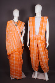 Traditional Handloom Joda Set in Orange with White Striped Border