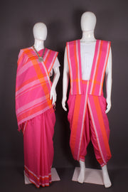 Traditional Handloom Joda Set in Rani Pink with Rani Pink and Orange Border