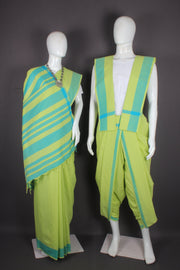 Traditional Handloom Joda Set in Lime Green with Sky Blue Border