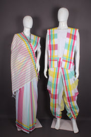 Traditional Handloom Joda Set in Multi Striped with Multi Border