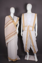Traditional Handloom Joda Set in White with Brown Border
