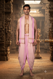 Peach Dhoti Dupatta with Orange and Pink Border