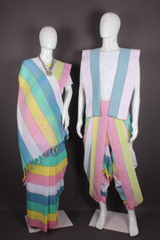 Traditional Handloom Joda Set in Multi with Pink, White Border