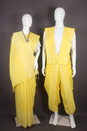 Traditional Handloom Joda Set in Yellow with Cream Border