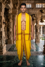 Yellow Dhoti Dupatta with Green and Red Border