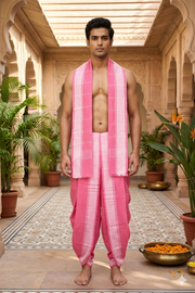 Magenta Dhoti Dupatta with White Linings and Border