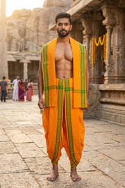 Yellow Dhoti Dupatta with Green Border