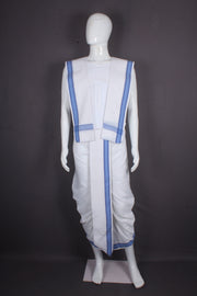 White Stitched Dhoti Dupatta with Blue Border