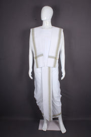 White Stitched Dhoti Dupatta with Brown Border