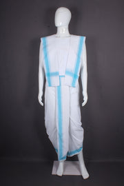 White Stitched Dhoti Dupatta with Sky Blue Border