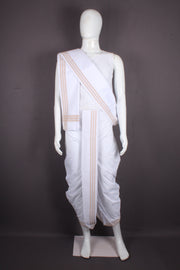 White Stitched Dhoti Dupatta with Mustard Yellow Border