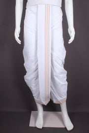 White Stitched Dhoti Dupatta with Mustard Yellow Border