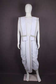 White Stitched Dhoti Dupatta with Artichoke Green Border