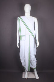 White Stitched Dhoti Dupatta with Forest Green Border
