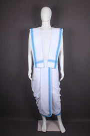 White Stitched Dhoti Dupatta with Sky Blue Border