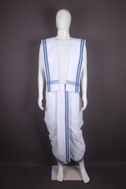 White Stitched Dhoti Dupatta with Blue Border