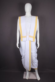 White Stitched Dhoti Dupatta with Yellow Border