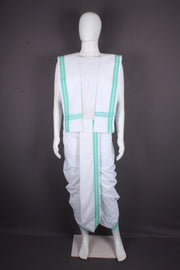 White Stitched Dhoti Dupatta with Sea Green Border