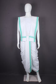 White Stitched Dhoti Dupatta with Sea Green Border