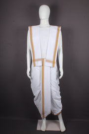White Stitched Dhoti Dupatta with Brown Border