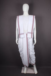 White Stitched Dhoti Dupatta with Coke Brown Border