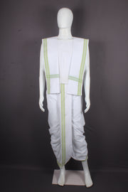 White Stitched Dhoti Dupatta with Green Border