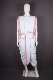 White Stitched Dhoti Dupatta with Pink Border