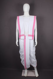 White Stitched Dhoti Dupatta with Magenta Border