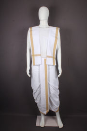 White Stitched Dhoti Dupatta with Cyan Border