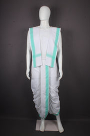 White Stitched Dhoti Dupatta with Sea Green Border